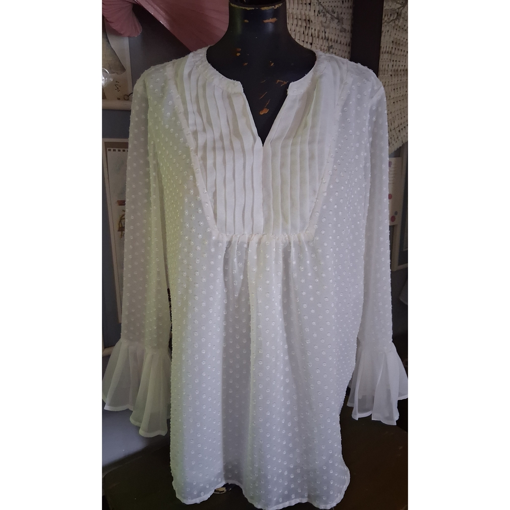 Chic White Polka Dot Blouse with Ruffled Sleeves